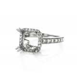 0.65 Cts. 18K White Gold Diamond Cushion Cut Engagement Ring Setting With Halo